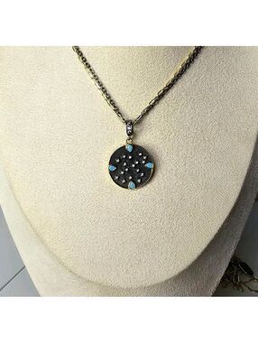 Black and Gold Constellation Pendant Turquoise Adjustable 19 to 21 inch Necklace